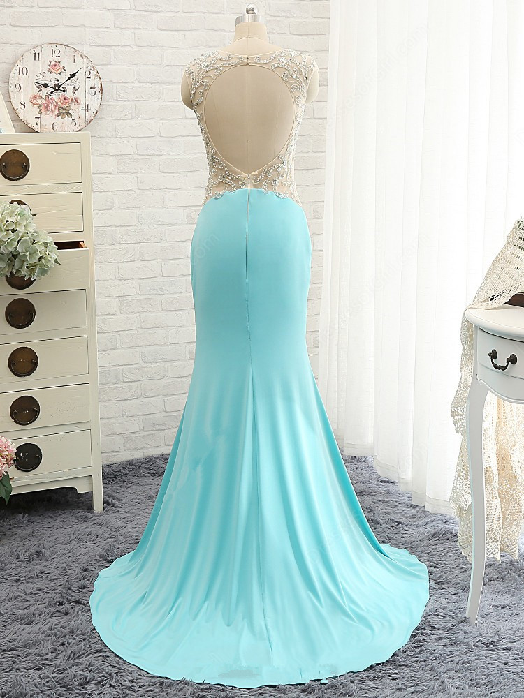 Mermaid Sleeveless Sweep / Brush Train Formal Dress With Crystal 2