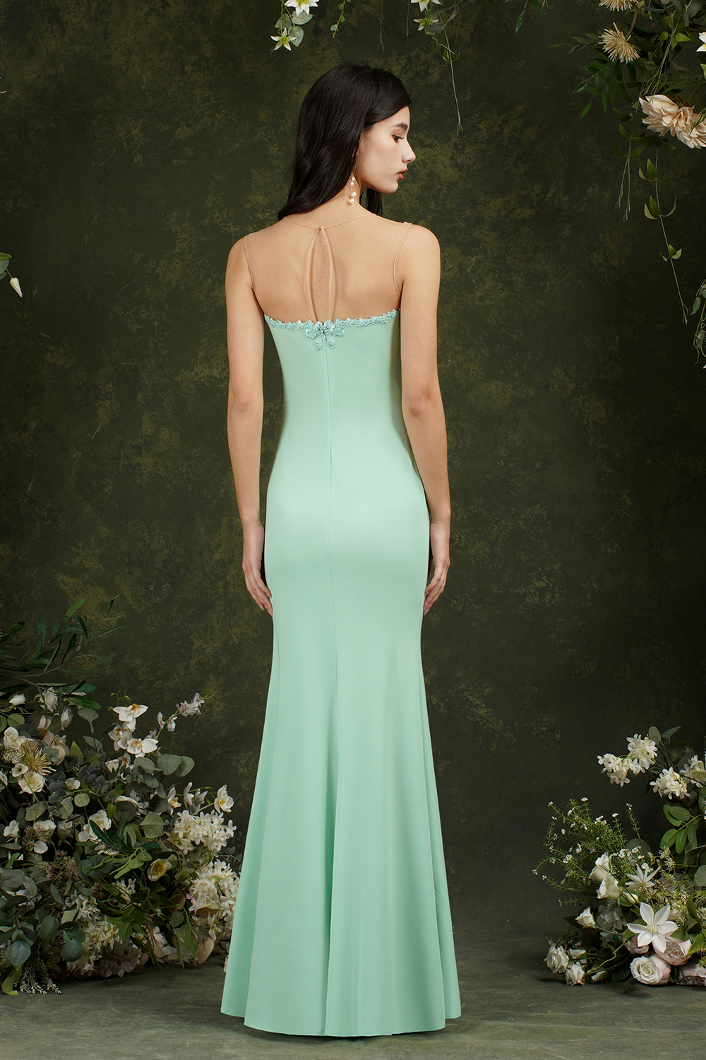 Mermaid Jewel Neck Sleeveless Floor-length Twisted Pair Formal Dress With Ruffles 2
