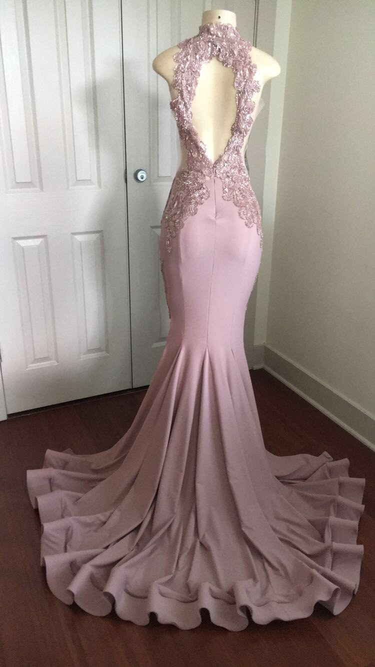 Mermaid High Neck Sleeveless Sweep / Brush Train Prom Dress With Beading 3