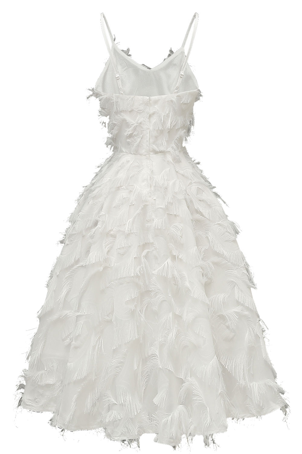 A-line Spaghetti Straps Sleeveless Knee-length Party Dress With Feathers 2
