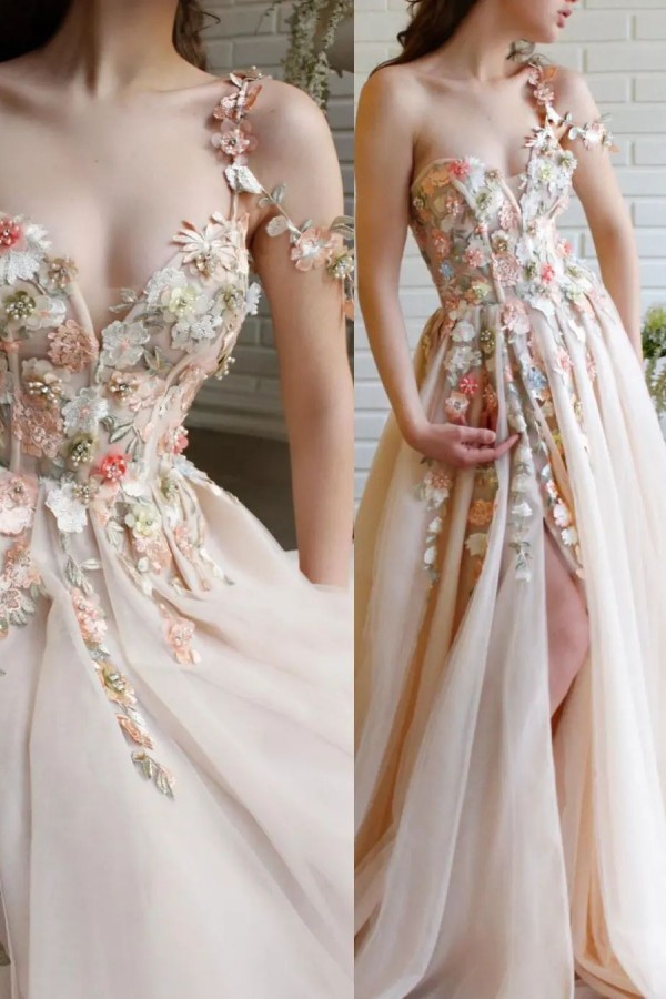 A-line One Shoulder Sleeveless Floor-length Tulle Formal Dress With Ruffles 3