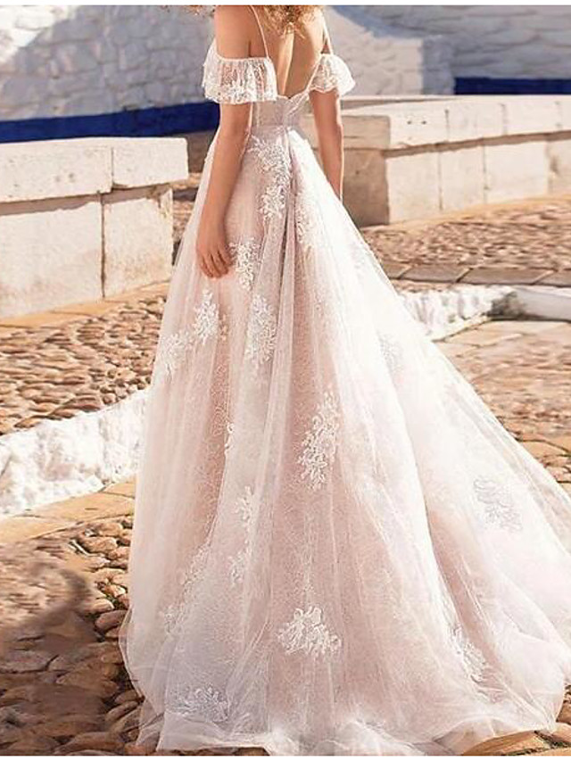 A-line Short Sleeves Floor-length Lace Wedding Dress With Lace 2