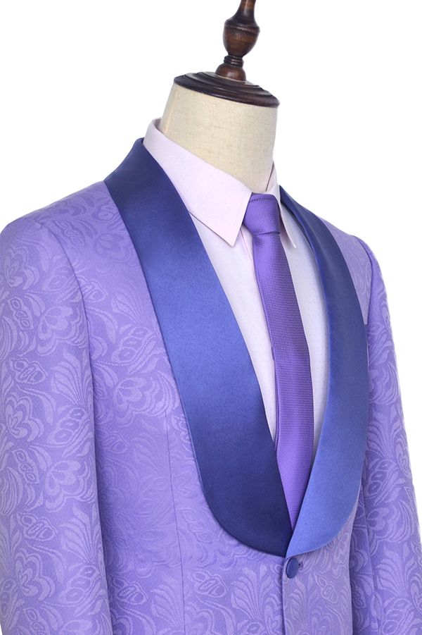 Lavender Jacquard Prom Suits 4