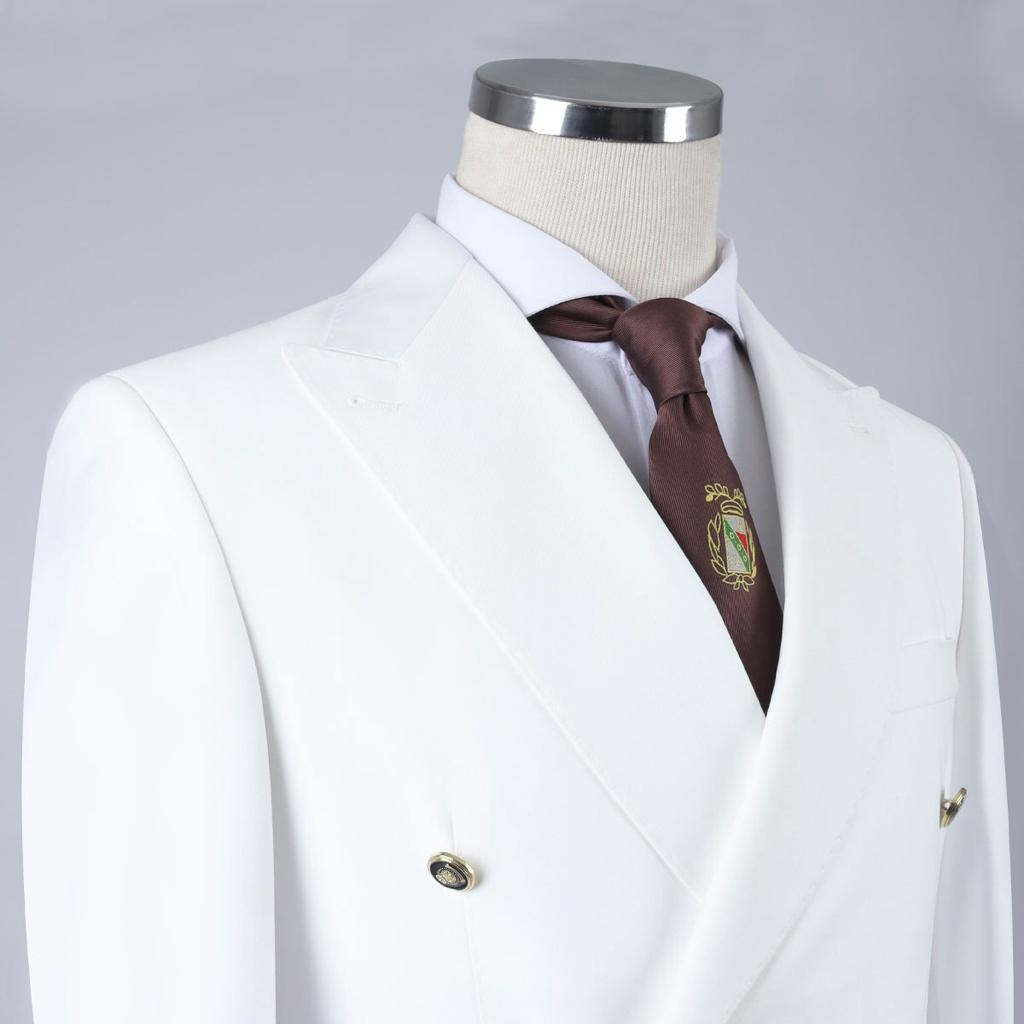 White Double Breasted  Peaked Lapel Men Suit 2