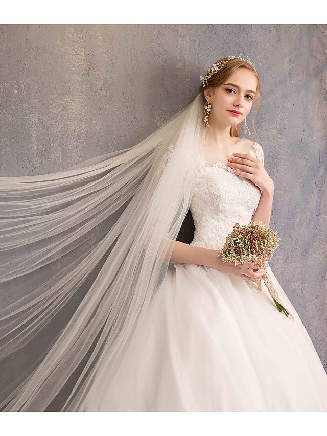 Ball Gown Half-Sleeves Chapel Train Lace Bridal Gown With Lace 7