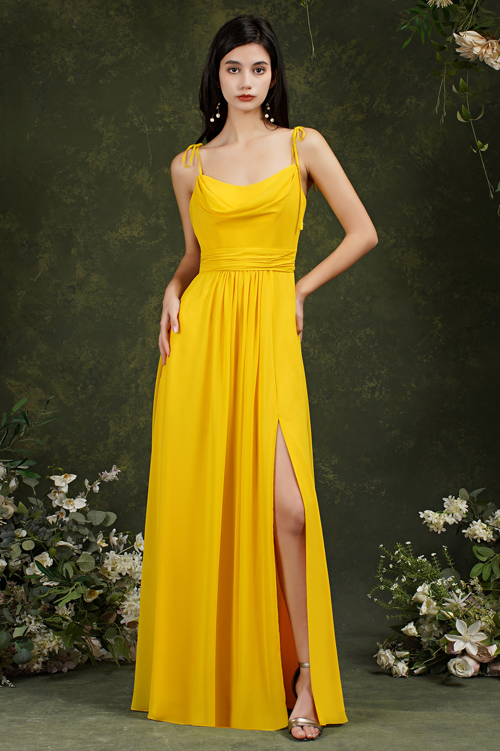 A-line Strapless Spaghetti Straps Sleeveless Floor-length 100D Chiffon Bridesmaid Dress With Ruffles 8