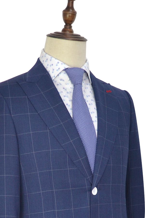 Navy Two Buttons Mens Suits with Peak Lapel 3