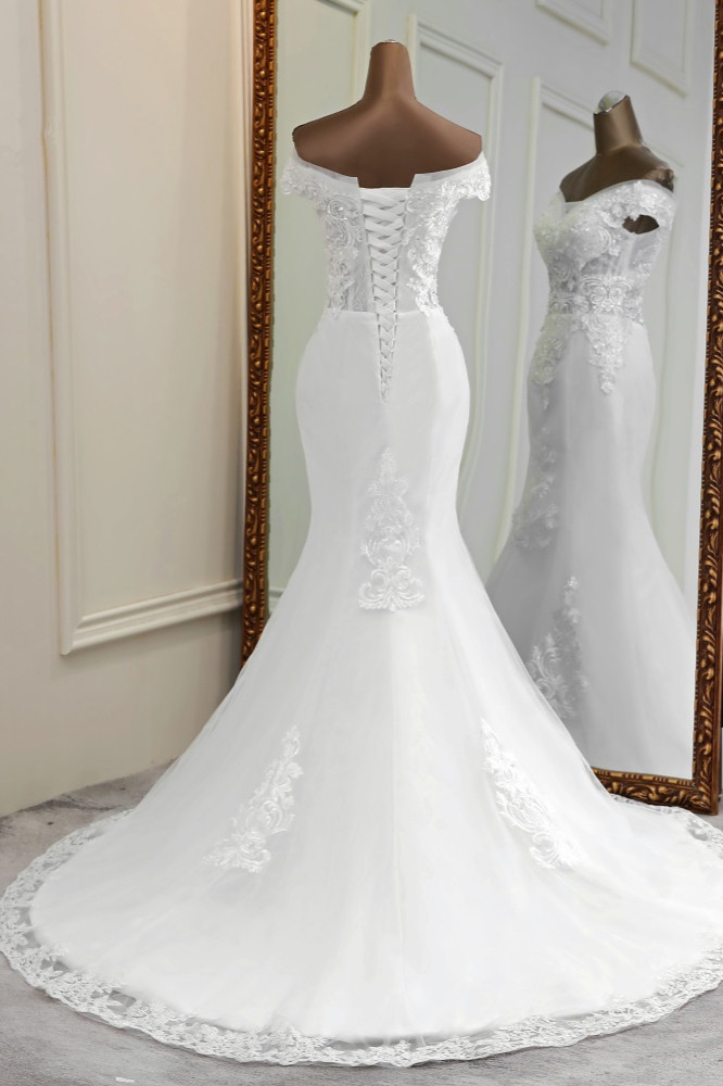 Mermaid Off-the-shoulder Floor-length Lace Bridal Attire With Beading 2