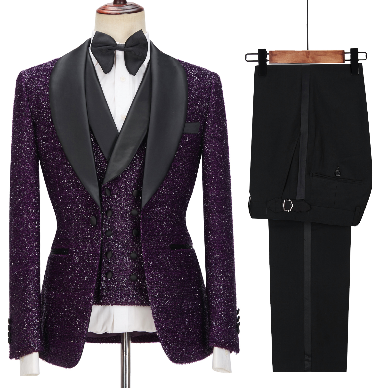 Dark Purple Sparkle Shawl Lapel Men Suit 5