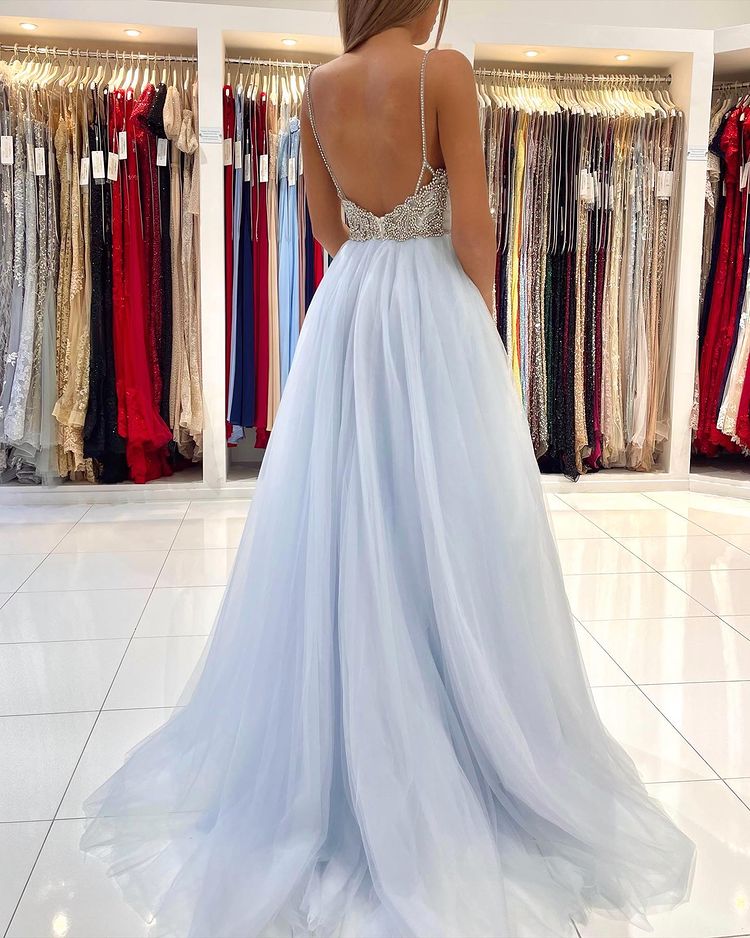 A-line Spaghetti Straps Sleeveless Floor-length Tulle Formal Dress With Ruffles 2