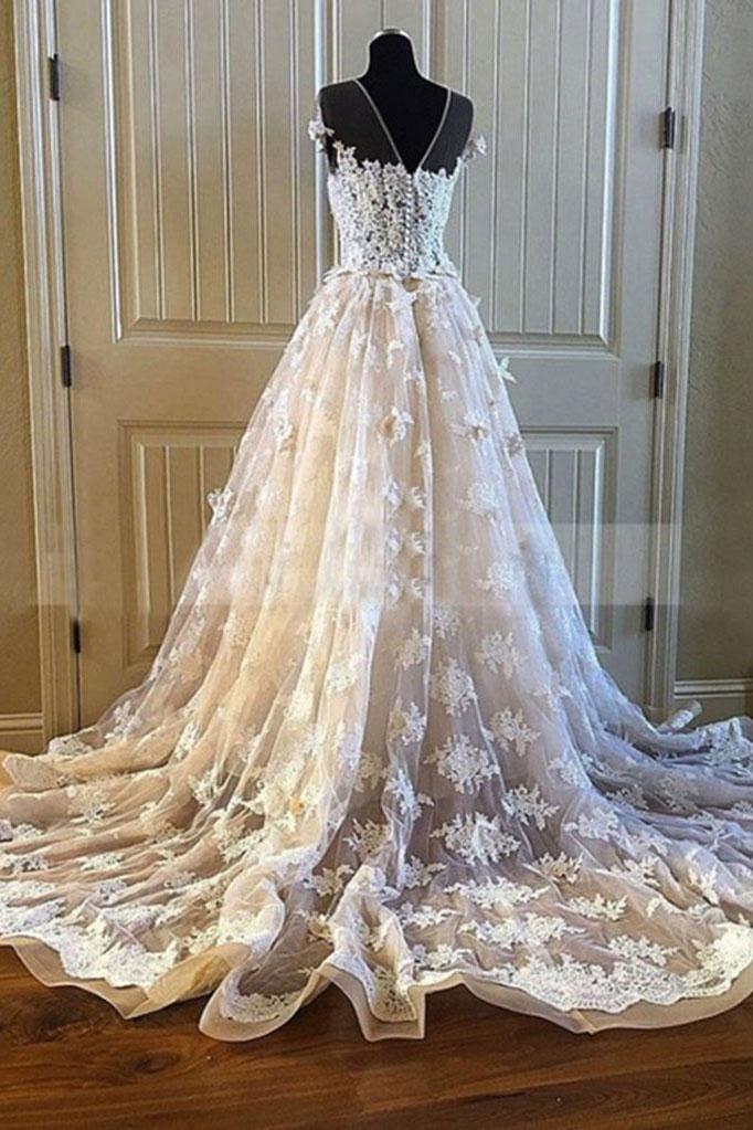 A-line Sweetheart Neck Floor-length Tulle Bridal Dress With Lace 3