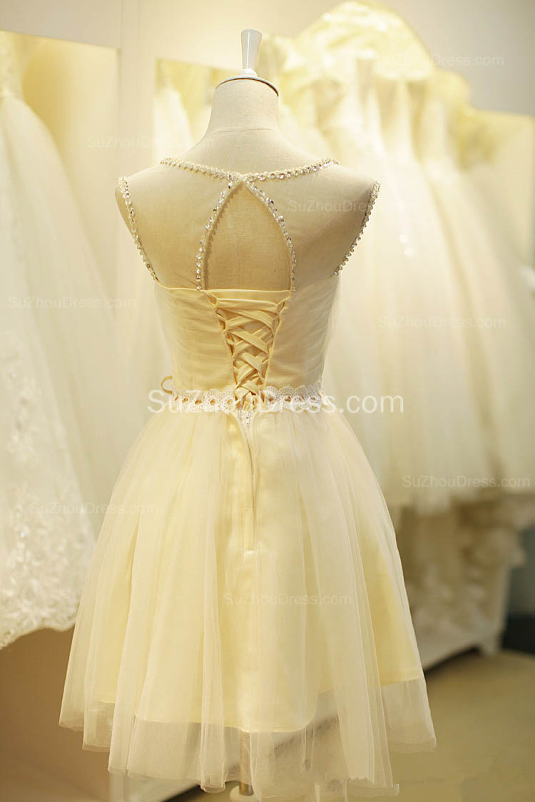A-line Sleeveless Mini Tulle Party Dress With Crystal 2