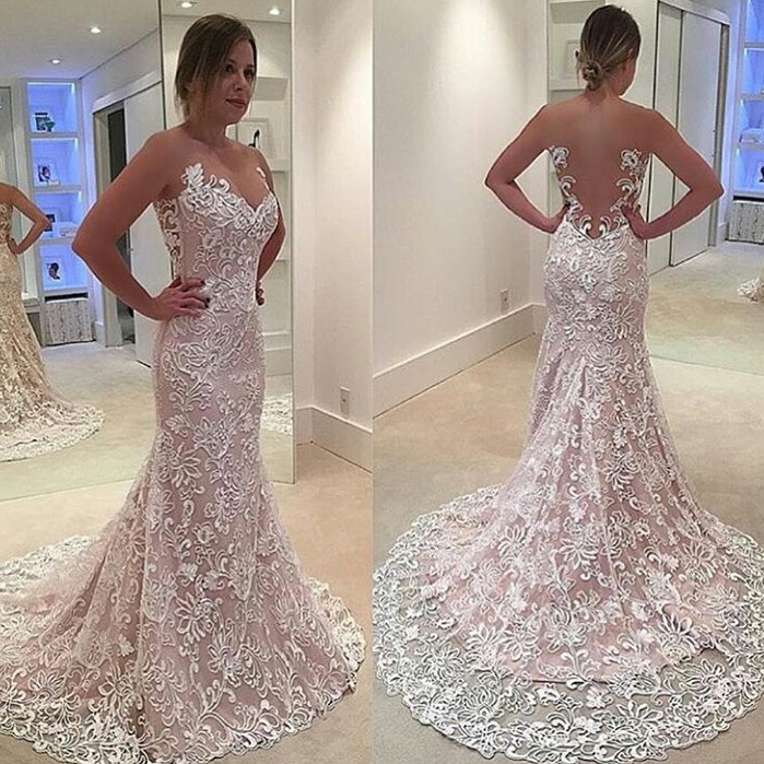 Sleeveless Mermaid Lace Evening Dress with Court Train 2