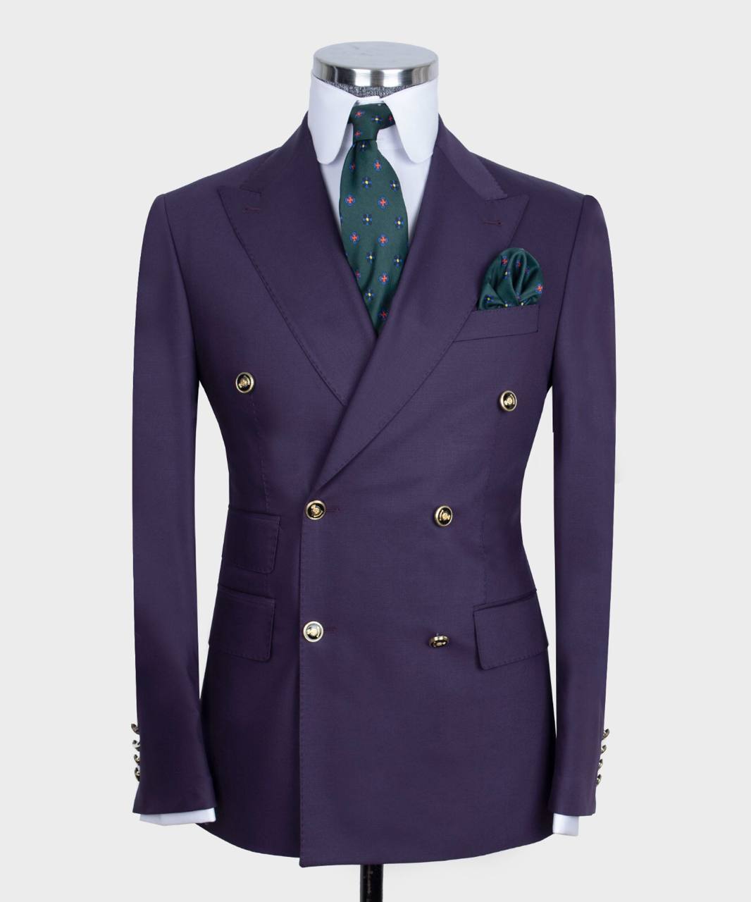 Purple Two Pieces Men Suit with Peaked Lapel 4