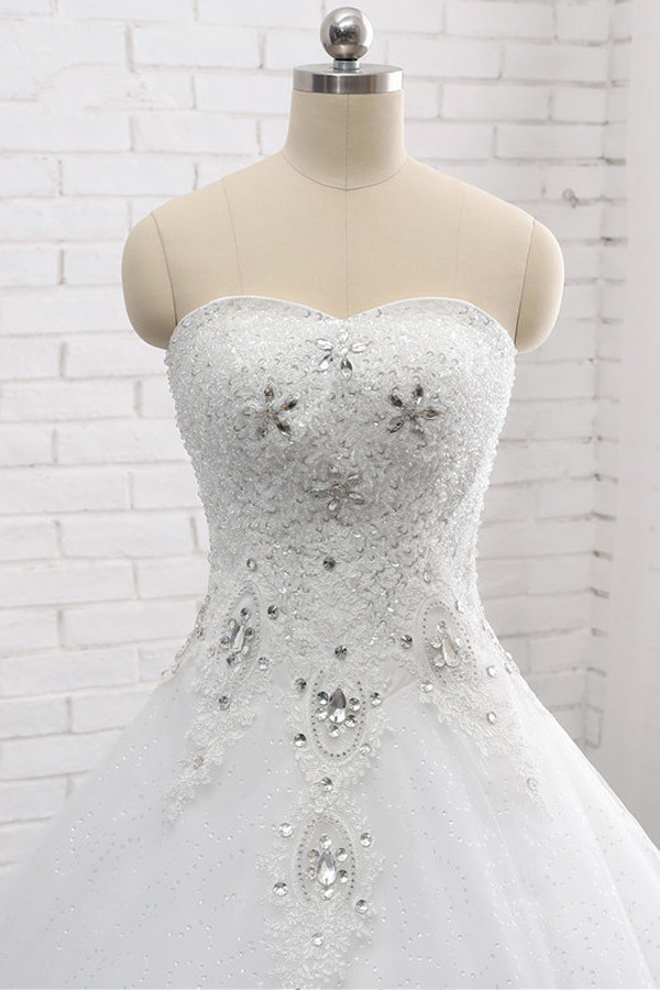 A-line Strapless Sweetheart Neck Sleeveless Floor-length Tulle Bridal Dress With Appliques 5