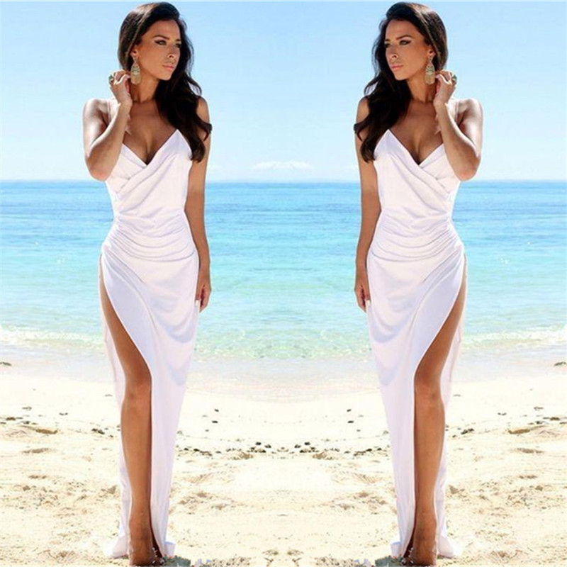 Column Plunging Neckline Sleeveless Bridal Dress With Sweep / Brush Train 2
