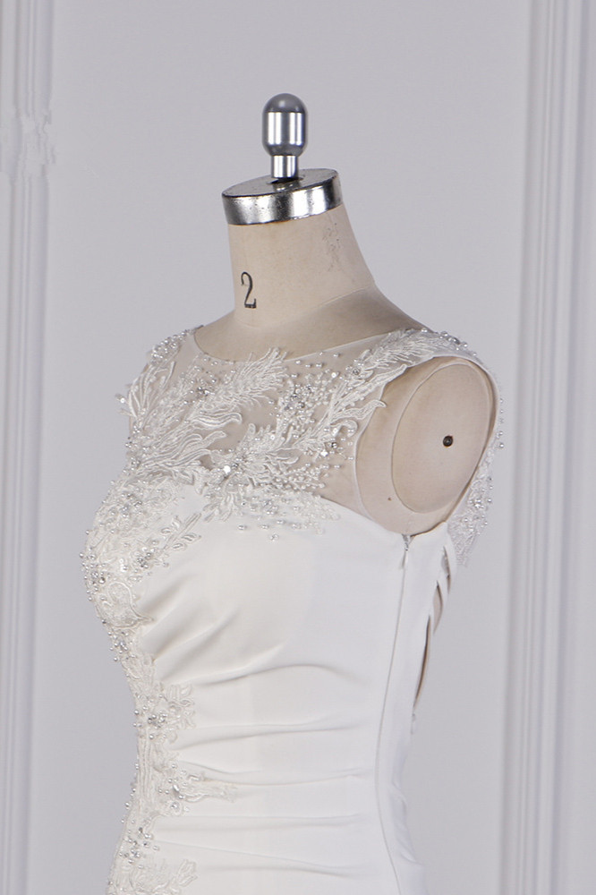 Mermaid Jewel Neck Sleeveless Floor-length 100D Chiffon Wedding Dress With Sequins 5