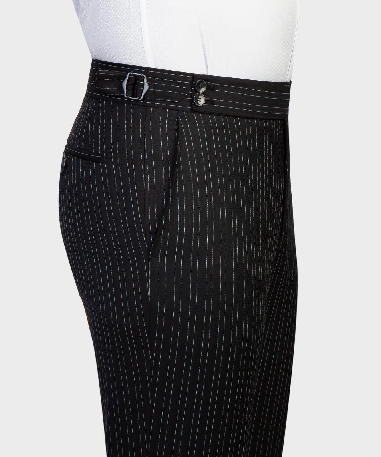 Black Striped Peaked Lapel Three Pieces Men Suit 6