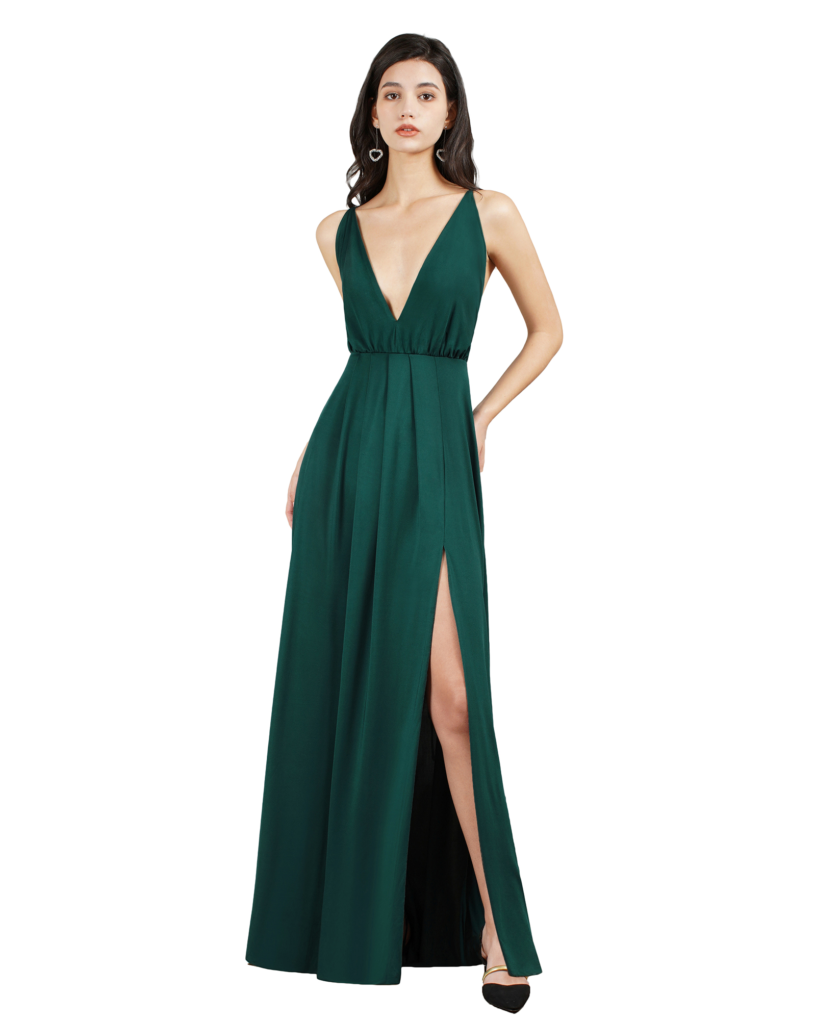 A-line V-neck Sleeveless Floor-length Spandex Evening Dress With Ruffles 7