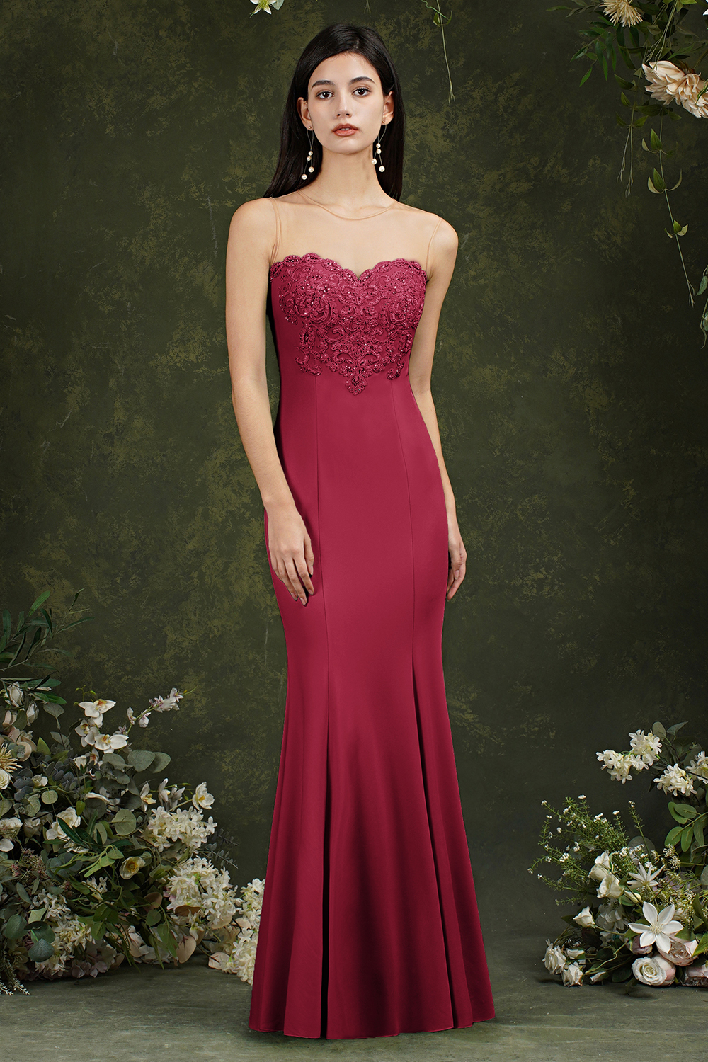 Mermaid Jewel Neck Sleeveless Floor-length Twisted Pair Formal Dress With Ruffles 6