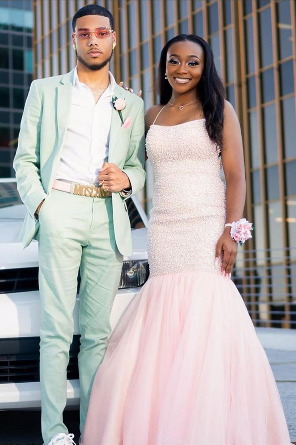 Mermaid Jewel Neck Sleeveless Sweep / Brush Train Tulle Evening Dress With Sequins 2