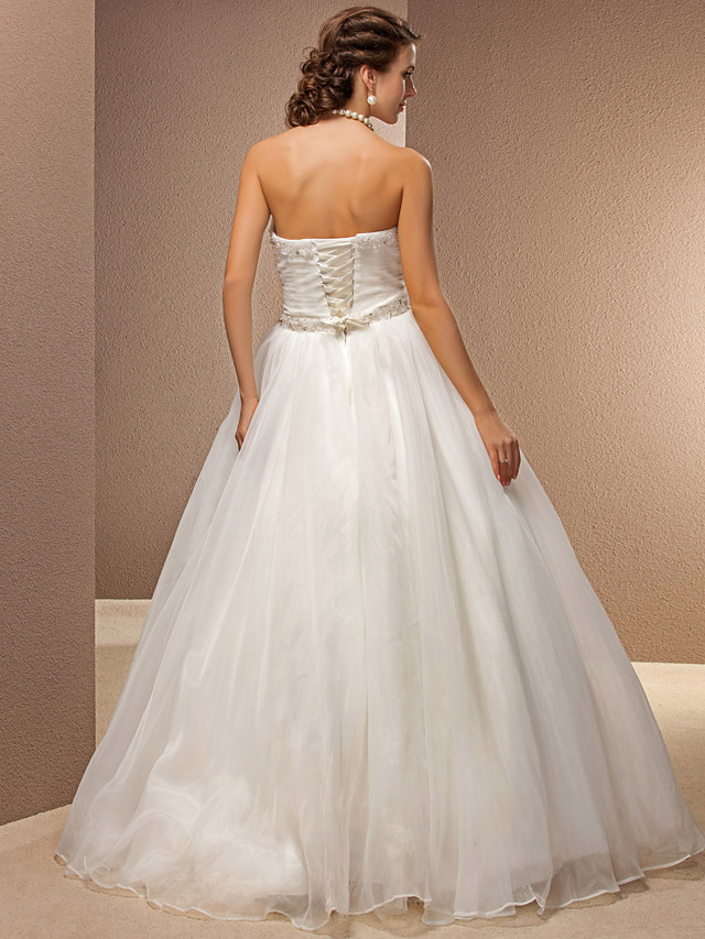 Ball Gown Strapless Sleeveless Floor-length Lace Bridal Attire With Lace 4