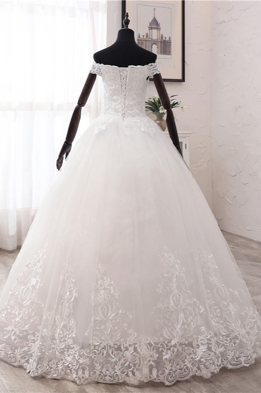 Sweetheart Neck Bateau Neck Sleeveless Floor-length Tulle Wedding Gown With Appliques 2