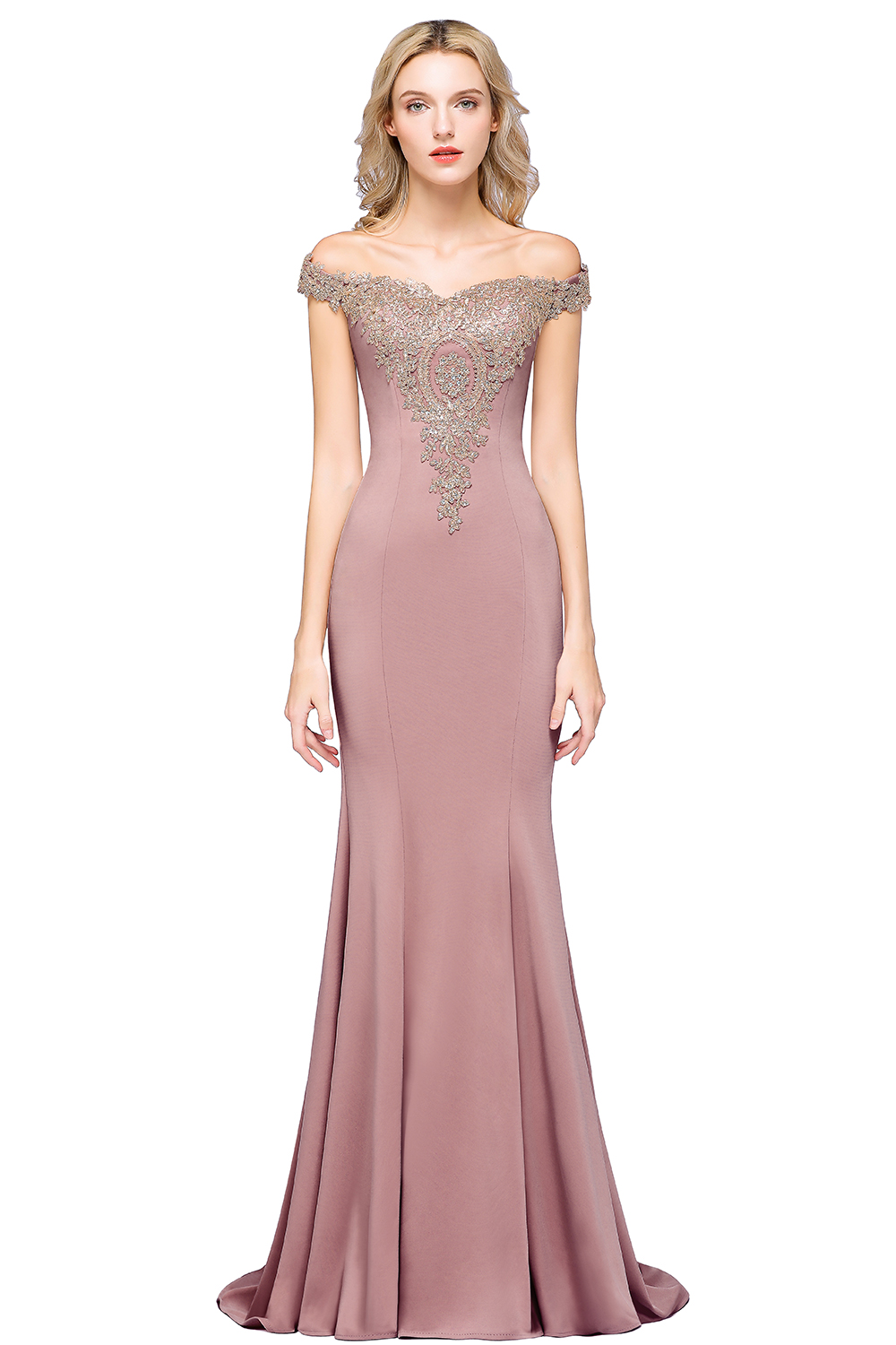 Mermaid Bateau Neck Cap Sleeves Sweep / Brush Train Bridesmaid Gown With Rhinestone 3