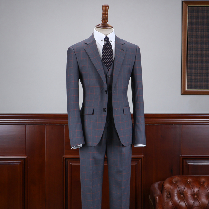 Dark Gray Plaid Notched Lapel Business Suit 2