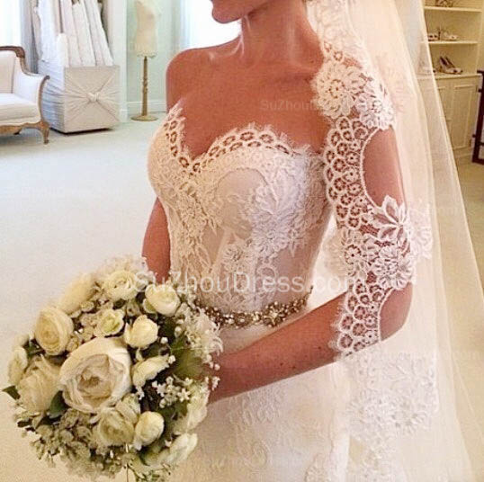 Column Sweetheart Neck Sleeveless Sweep / Brush Train Bridal Gown With Lace 3