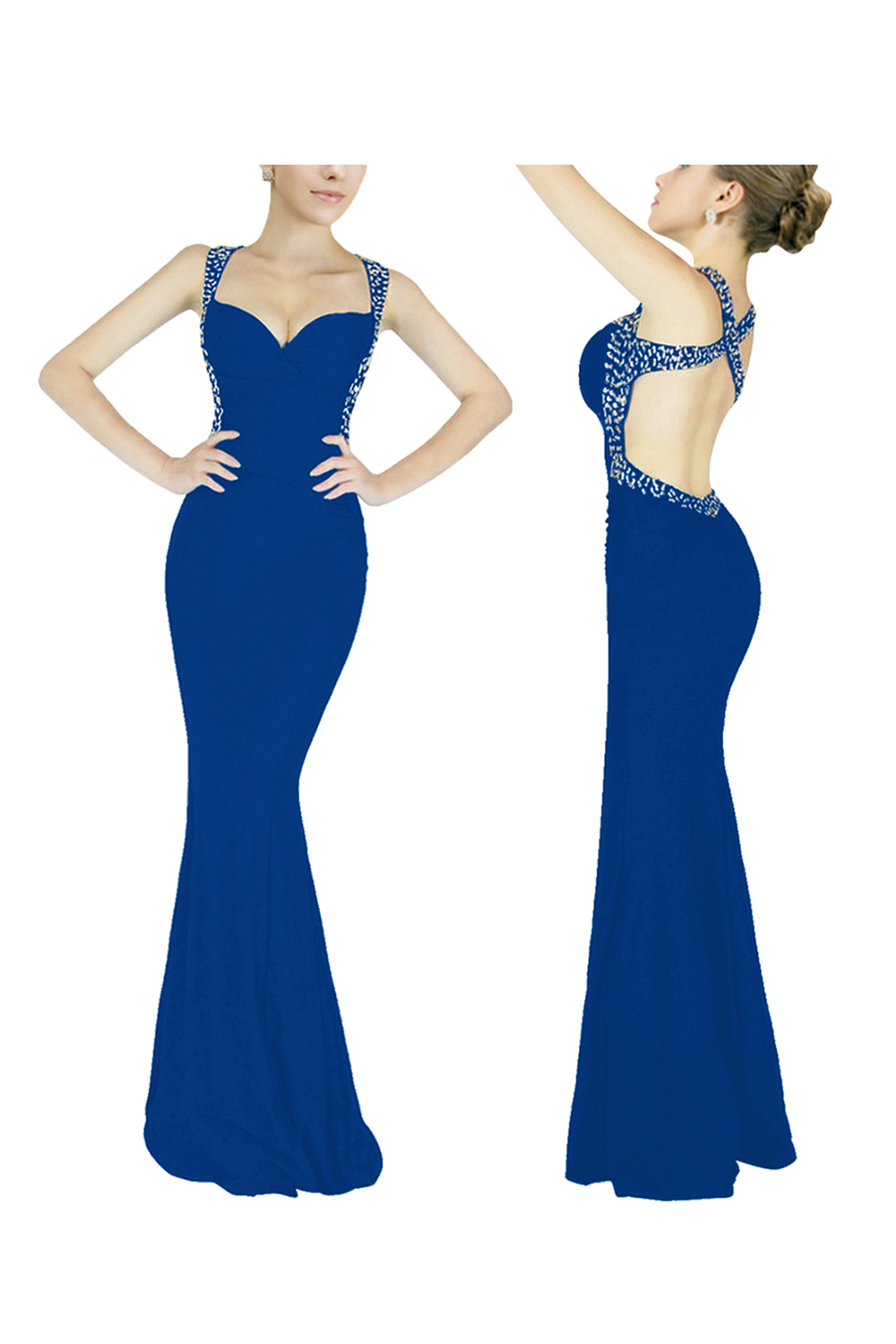 Mermaid Straps Sleeveless Sweep / Brush Train Spandex Evening Dress With Beading 5