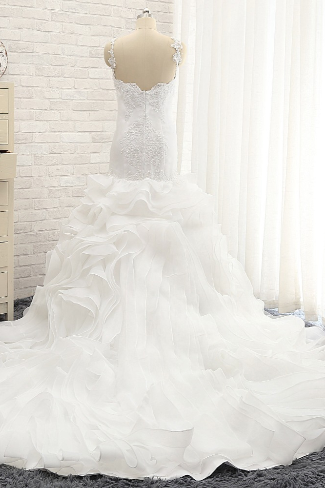 Mermaid Straps Floor-length Tulle Bridal Gown With Appliques 2