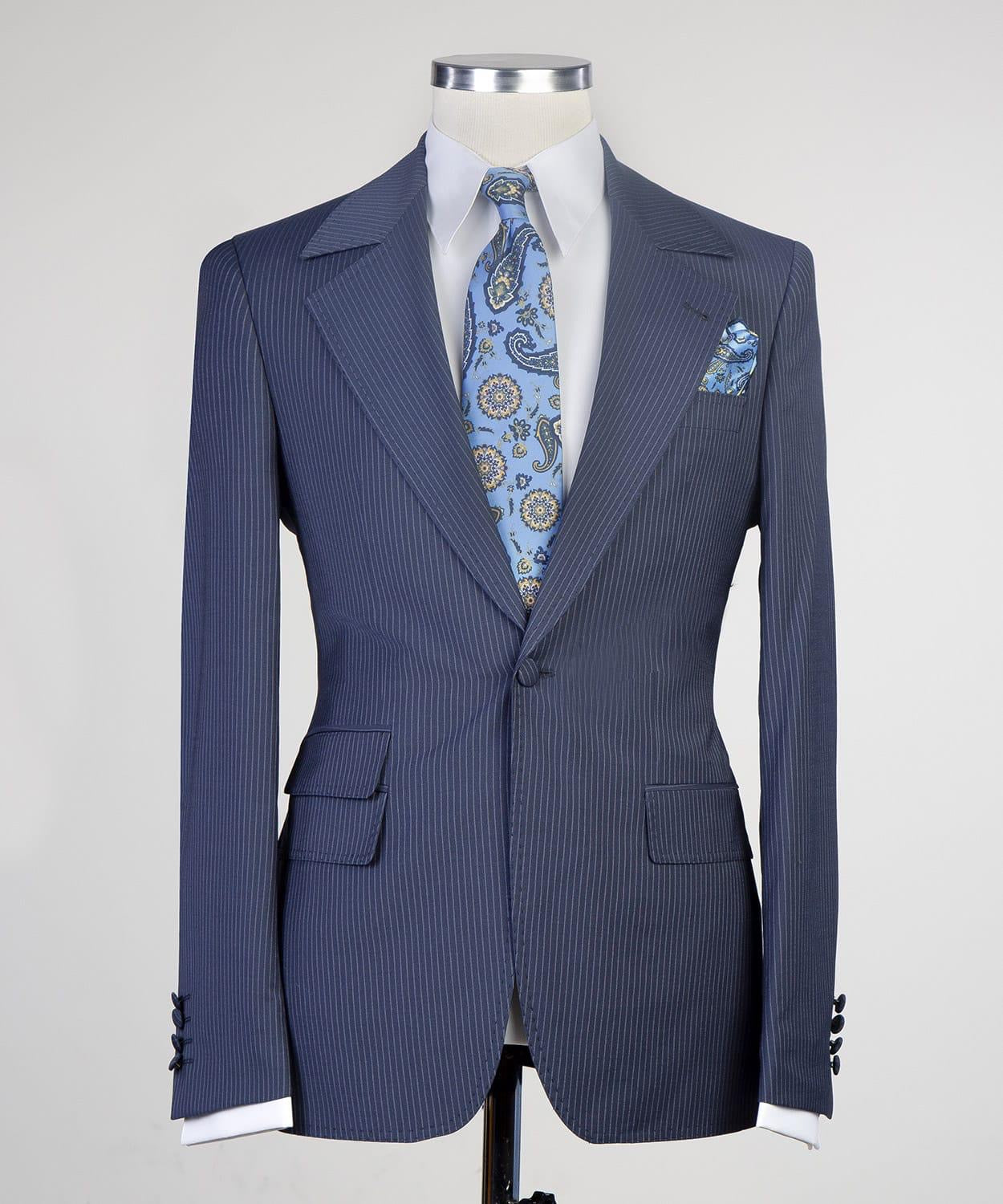 Navy Stripe Three Pieces Men Suit with Notched Lapel 4
