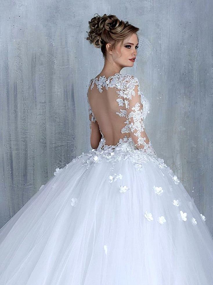 Ball Gown Court Train Tulle Wedding Gown With Lace 2