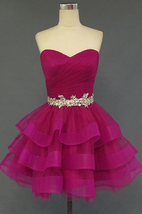 A-line Sweetheart Neck Sleeveless Mini Homecoming Dress With Crystal 1