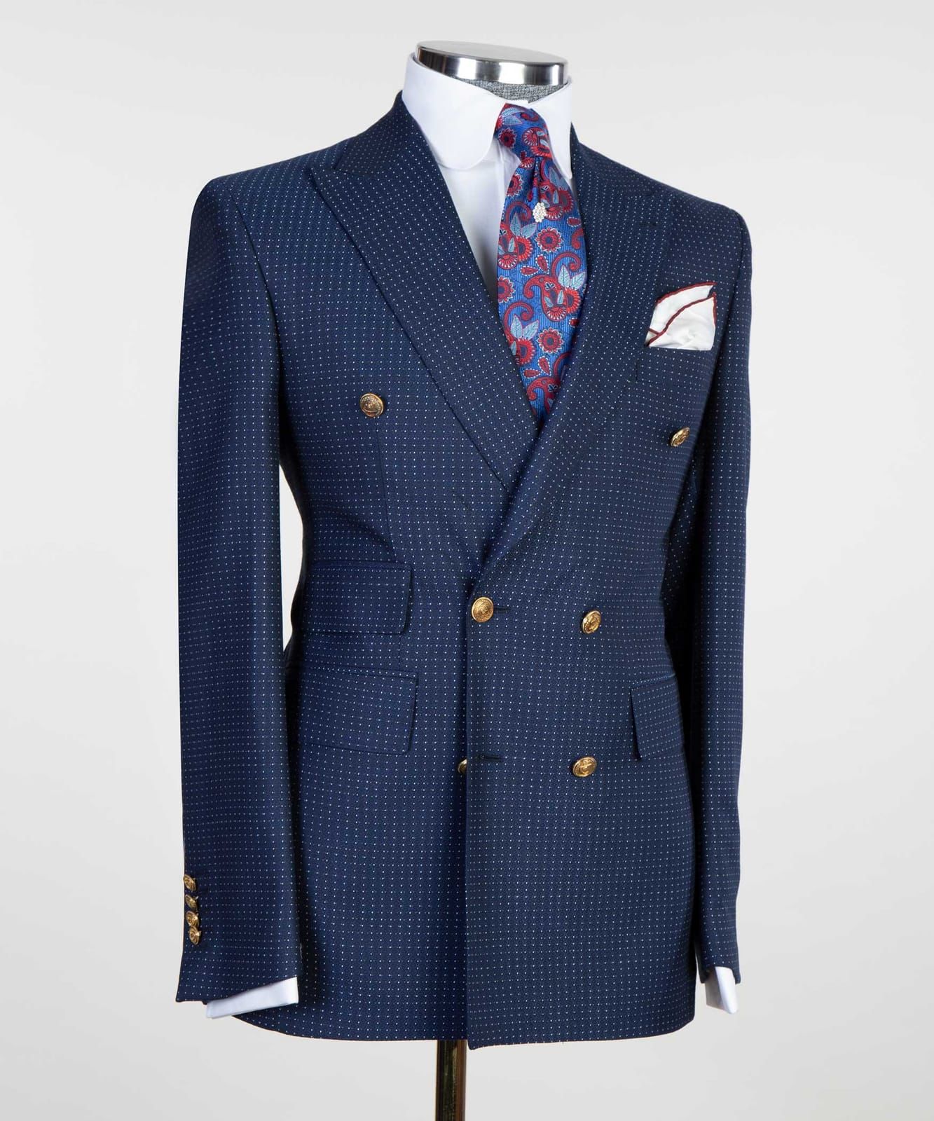Navy Double Breasted Peaked Lapel Men Suit 2
