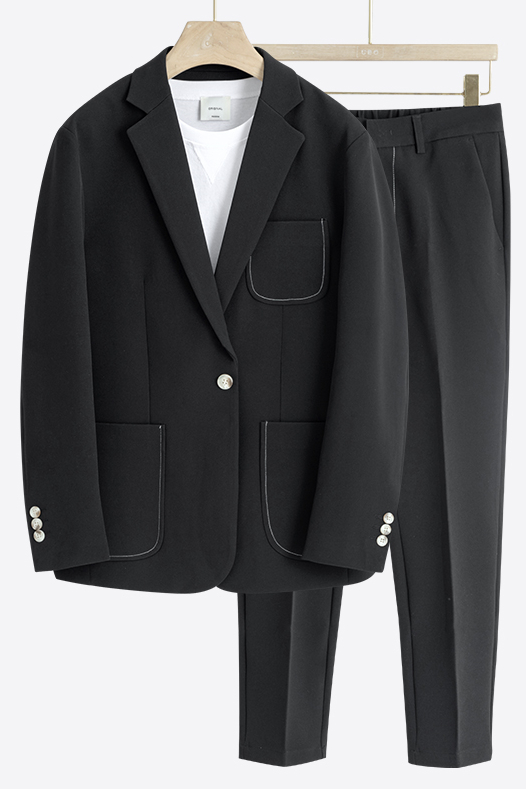 Black Loose One Button Summer Suit for Men 1