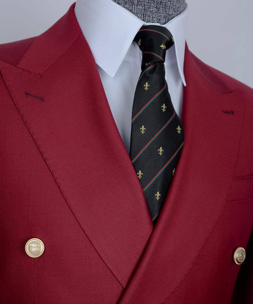 Red Double Breasted Peaked Lapel Bespoke Men Suit for Prom 2
