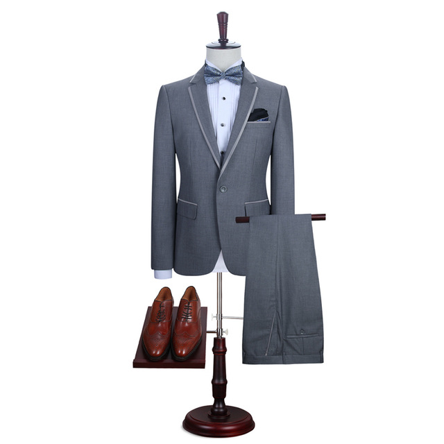 Gray Slim Fit Men's  Suit 4