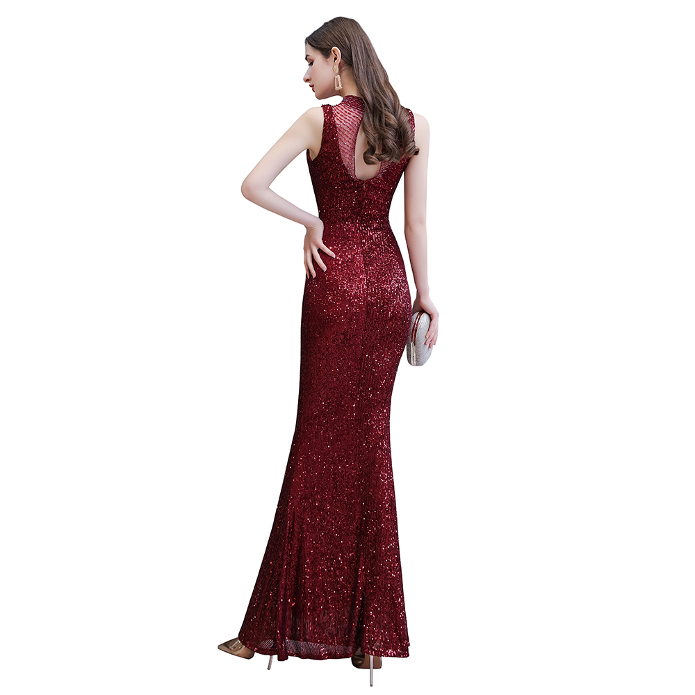 Mermaid Jewel Neck Sleeveless Sweep / Brush Train Tulle Evening Gown With Sequins 12