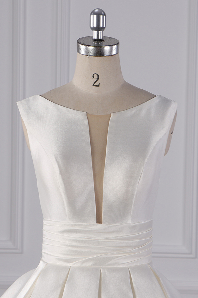 Ball Gown V-neck Jewel Neck Sleeveless Floor-length Satin Bridal Attire With Ruffles 4