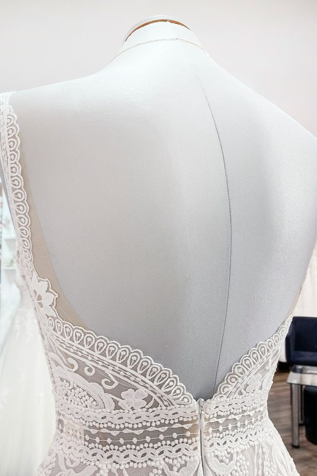 A-line V-neck Sleeveless Sweep / Brush Train Tulle Wedding Gown With Ruffles 6