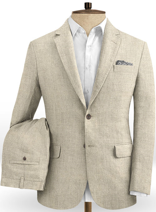 Khaki Linen Two Pieces Men Suits 2