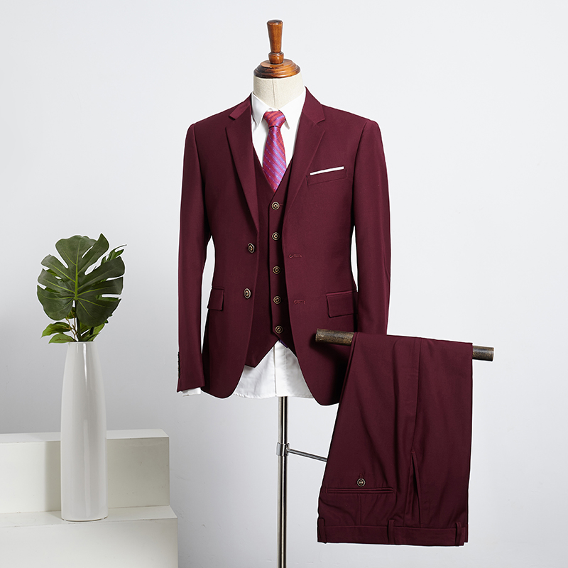 Burgundy 3 Pieces Slim Fit Tailored Suit For Business 2