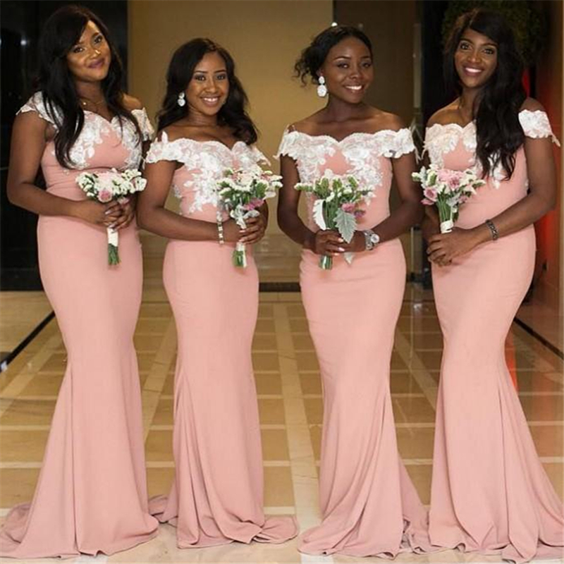 Mermaid Off-the-shoulder Sleeveless Sweep / Brush Train Bridesmaid Dresses With Lace 2