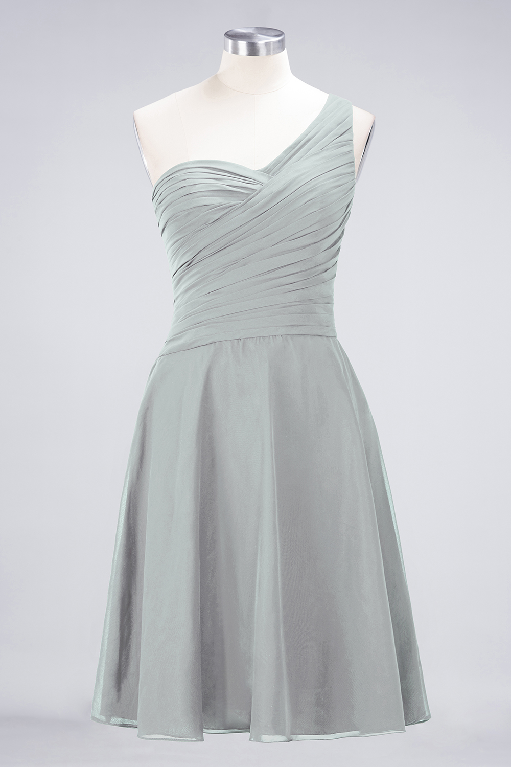 A-line One Shoulder Sweetheart Neck Sleeveless Knee-length 100D Chiffon Bridesmaid Attire With Ruffles 59