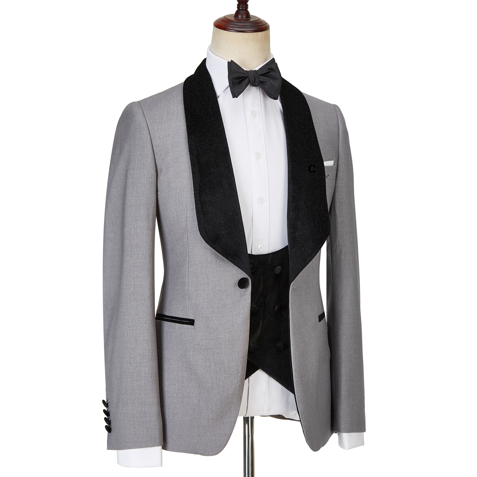 Light Gray One Button Shiny Shawl Lapel Three Pieces Wedding Men Suit 4