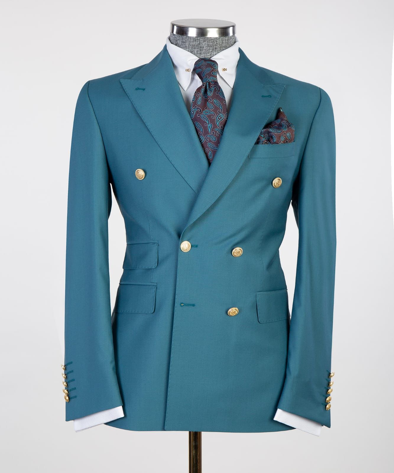 Blue Two Pieces Men Suit with Peaked Lapel 4