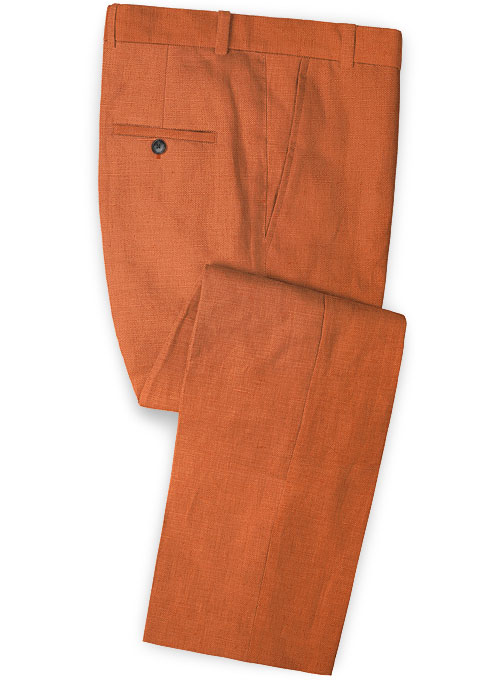 Orange Linen Men Wedding Suits 3