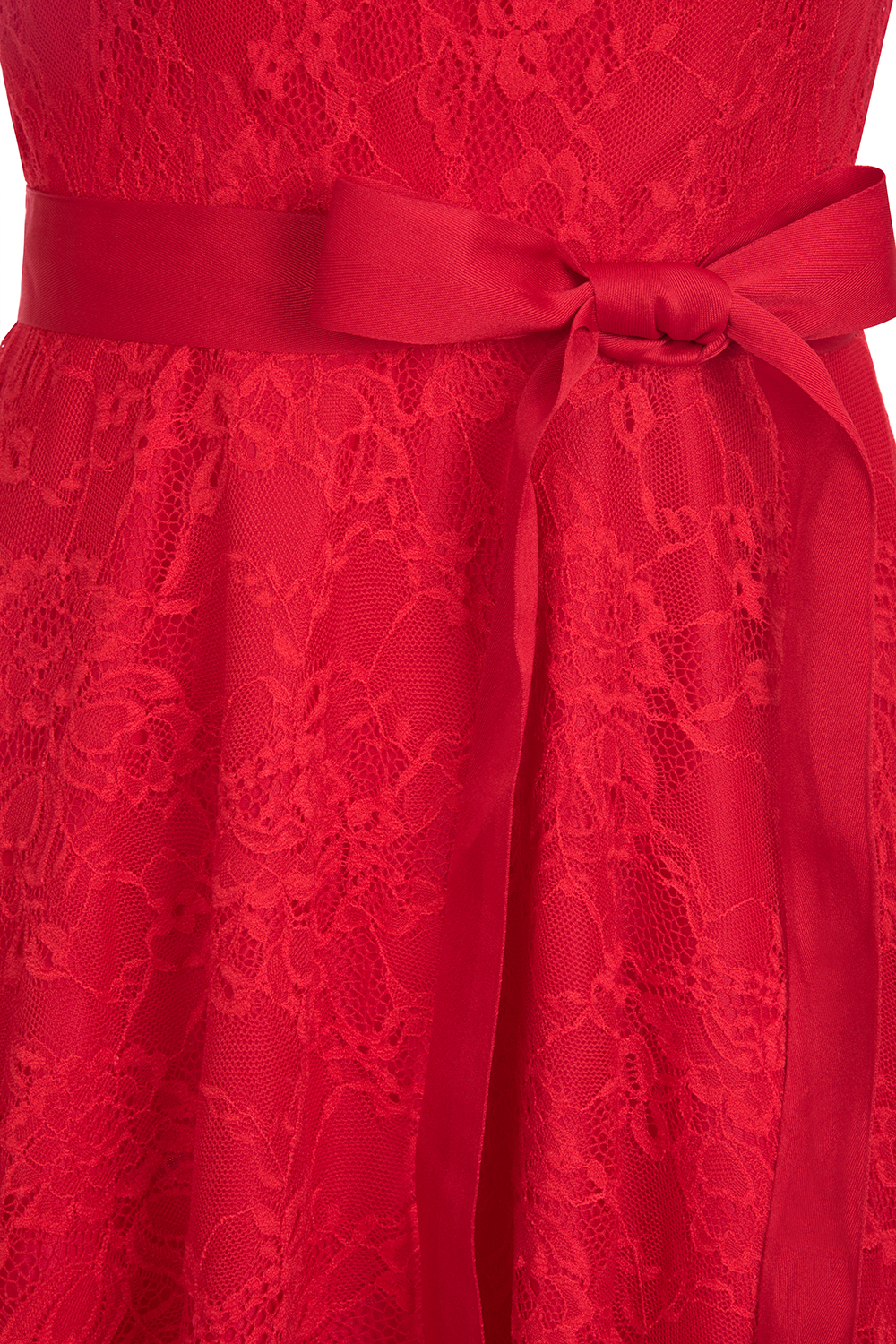 A-line Jewel Neck Sleeveless Knee-length Lace Bridesmaid Dress With Ribbons 12